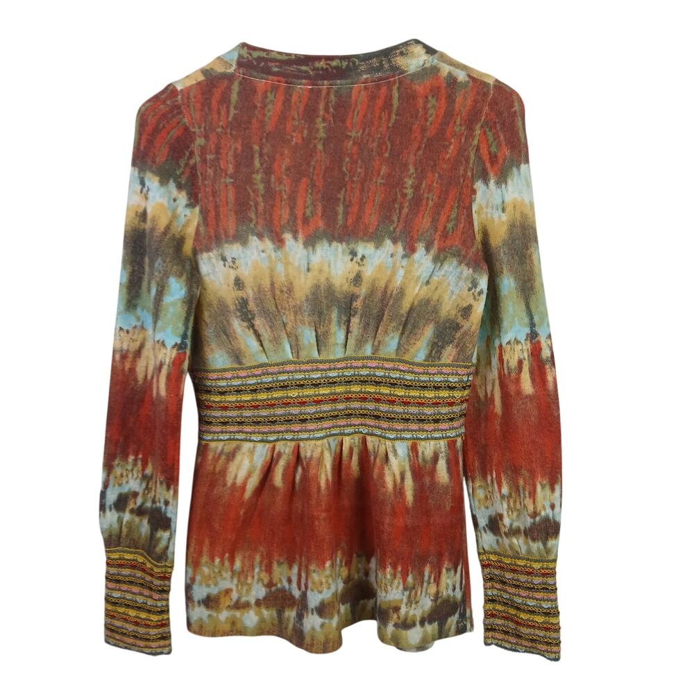 Anthropologie HWR SZ S 100% Wool Monogram Dip Dye Button Front Peplum Sweater - Picture 4 of 6